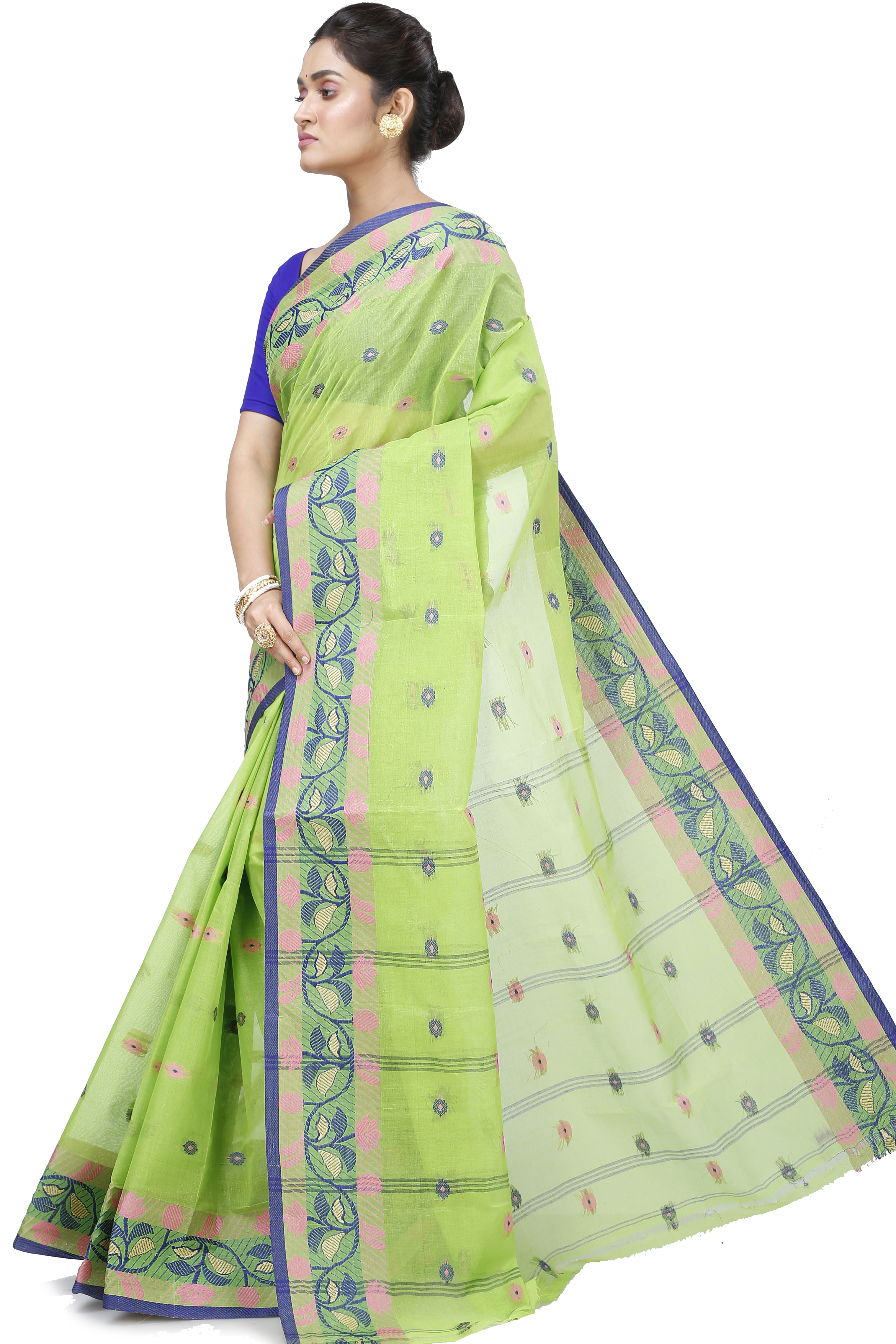 Olive Green Pure Cotton Govindi Tant Saree (938)